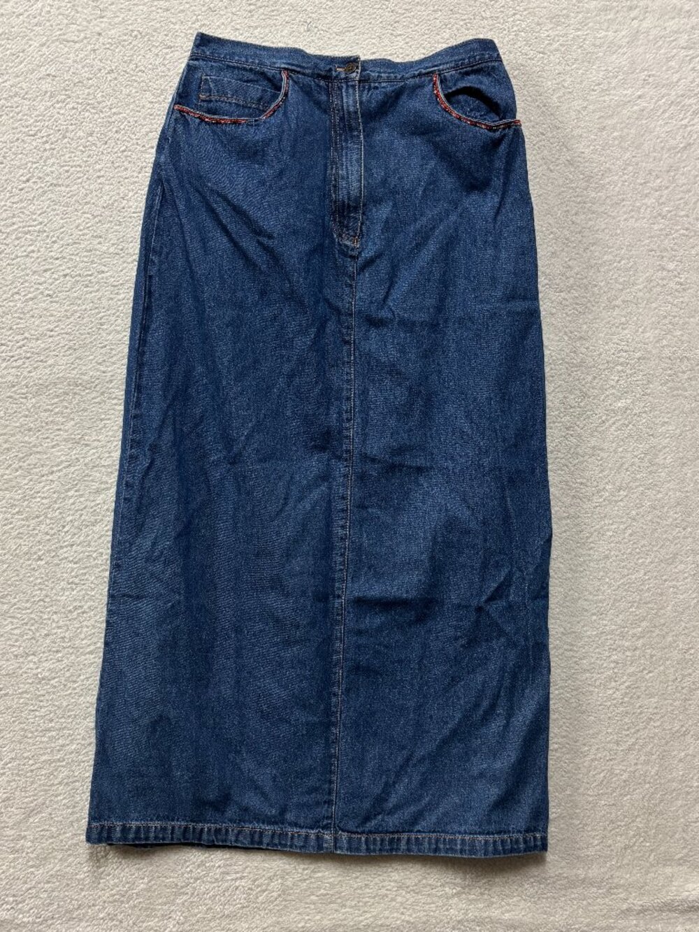 VTG Sag Harbor Sport Jean Skirt Womens Small Maxi Bedazzled Pockets Cottagecore